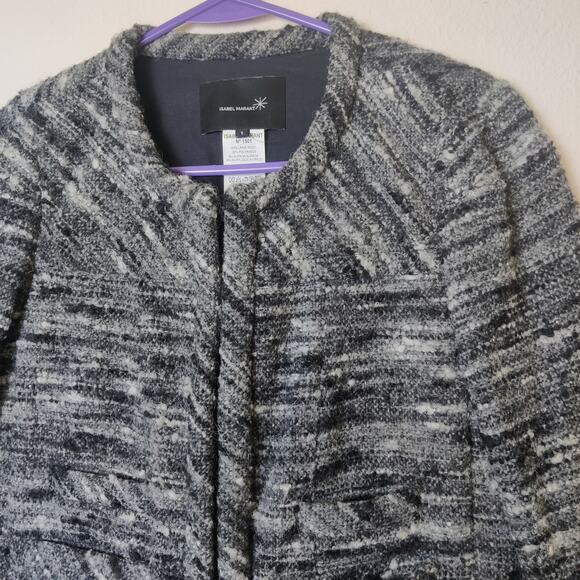 Isabel Marant Wool Alpaca Blend Gray Tweed Cropped Blazer Jacket Small Old Money - Picture 3 of 12